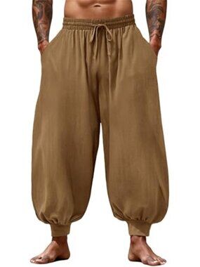 Men's Harem Pants Casual Baggy Trouser Cotton Boho Pants